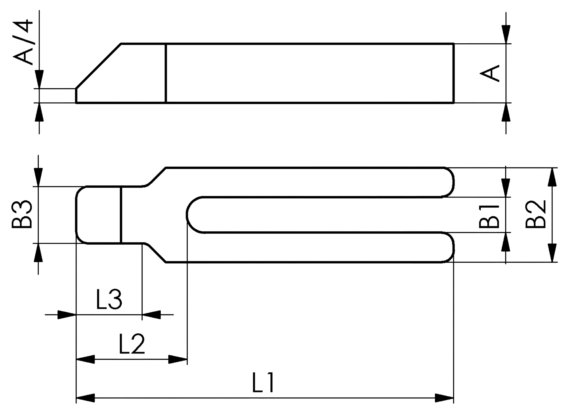 Gabelspanneisen abgeschrägt mit Nase M12/M14 DIN6315GN B14mm L160mm