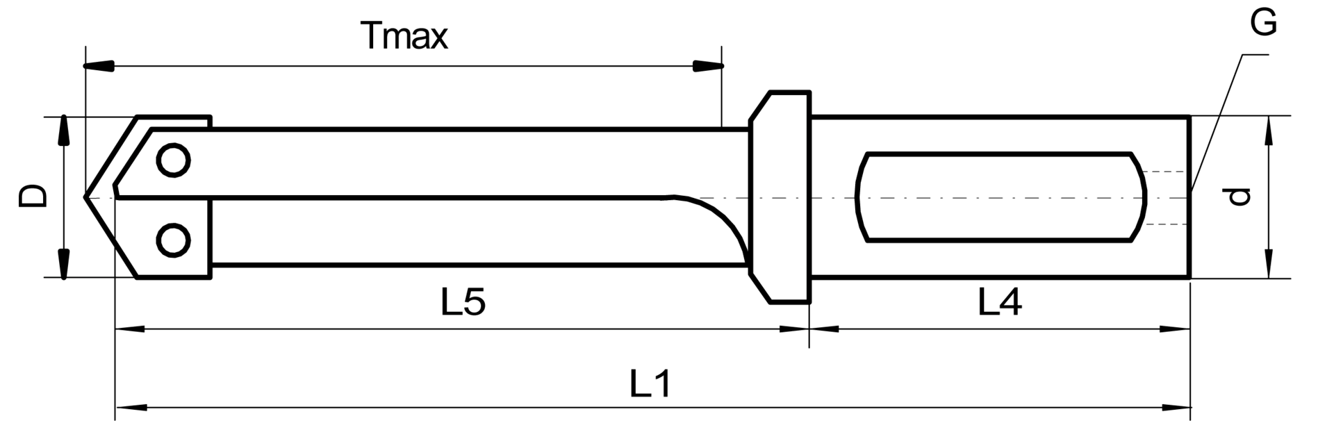 TA-Bohrsytem Halter mit Zylinderschaft D30-35mm IK NL289mm SL331,8mm GL389,7mm spiralig