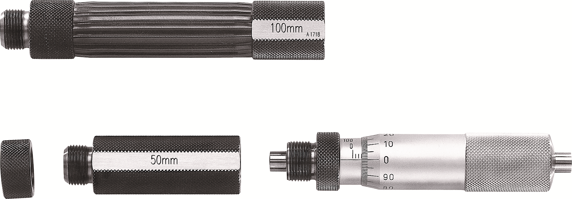 Innenmessschraube zusammensetzbar Sortiment Abl. 0,01mm DIN863 mit federnd gelagerten Endmaßen MB200mm