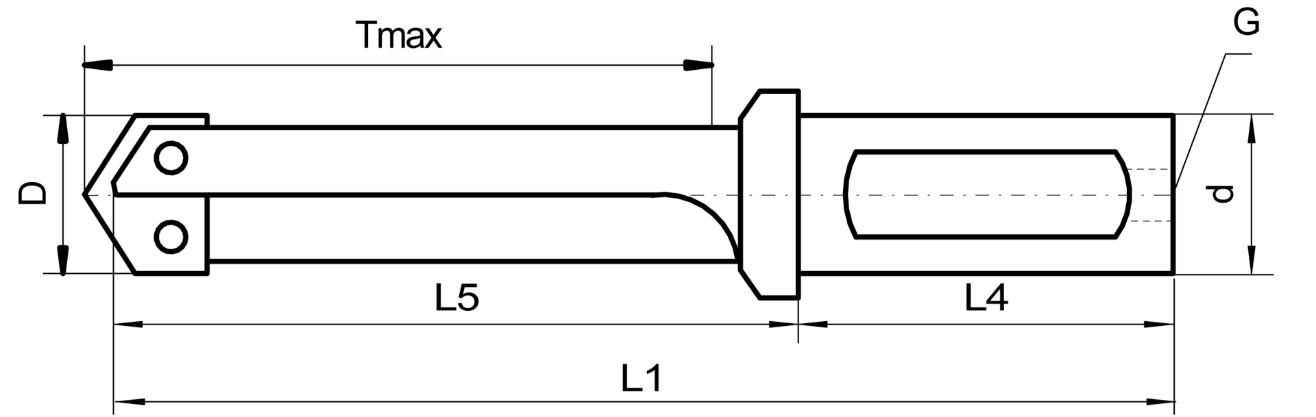 TA-Bohrsytem Halter mit Zylinderschaft D13-17,5mm IK NL64mm SL92,1mm GL134mm spiralig