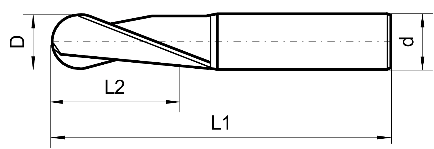 Vollradiuskopierfräser HSSE-Co8 D6mm Z2 Typ N WN DIN1835-B