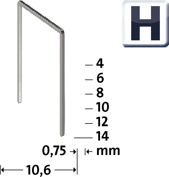 Flachdrahtklammer Typ H B10,6mm L8mm