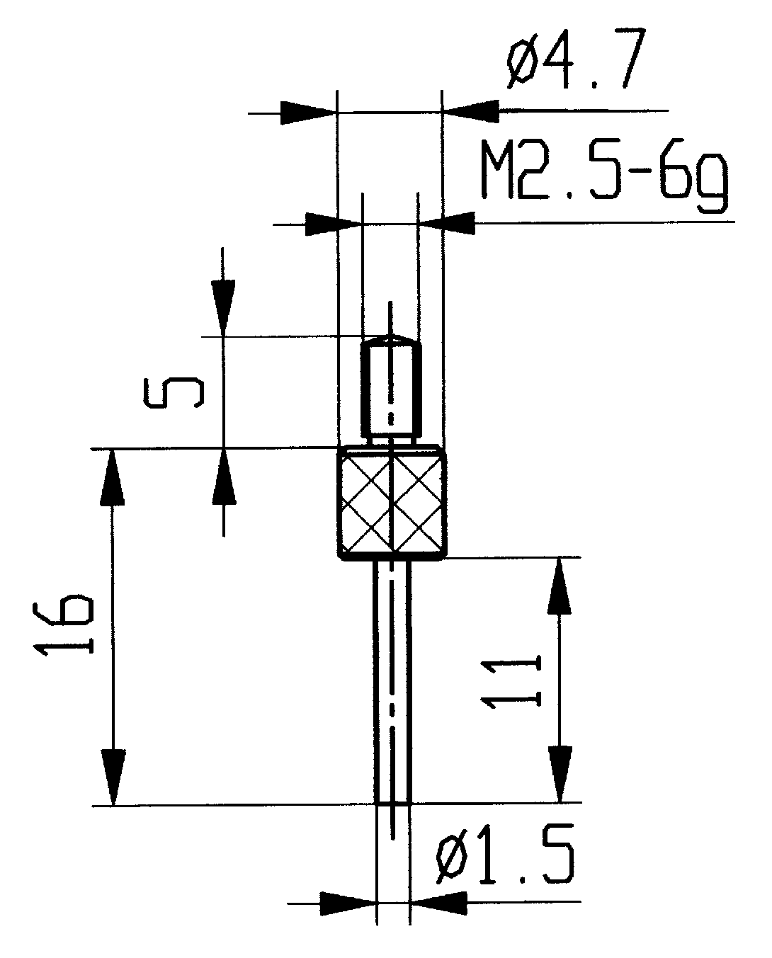 Messtastereinsatz Stahl M2,5 D1,5mm Stiftlänge 11mm