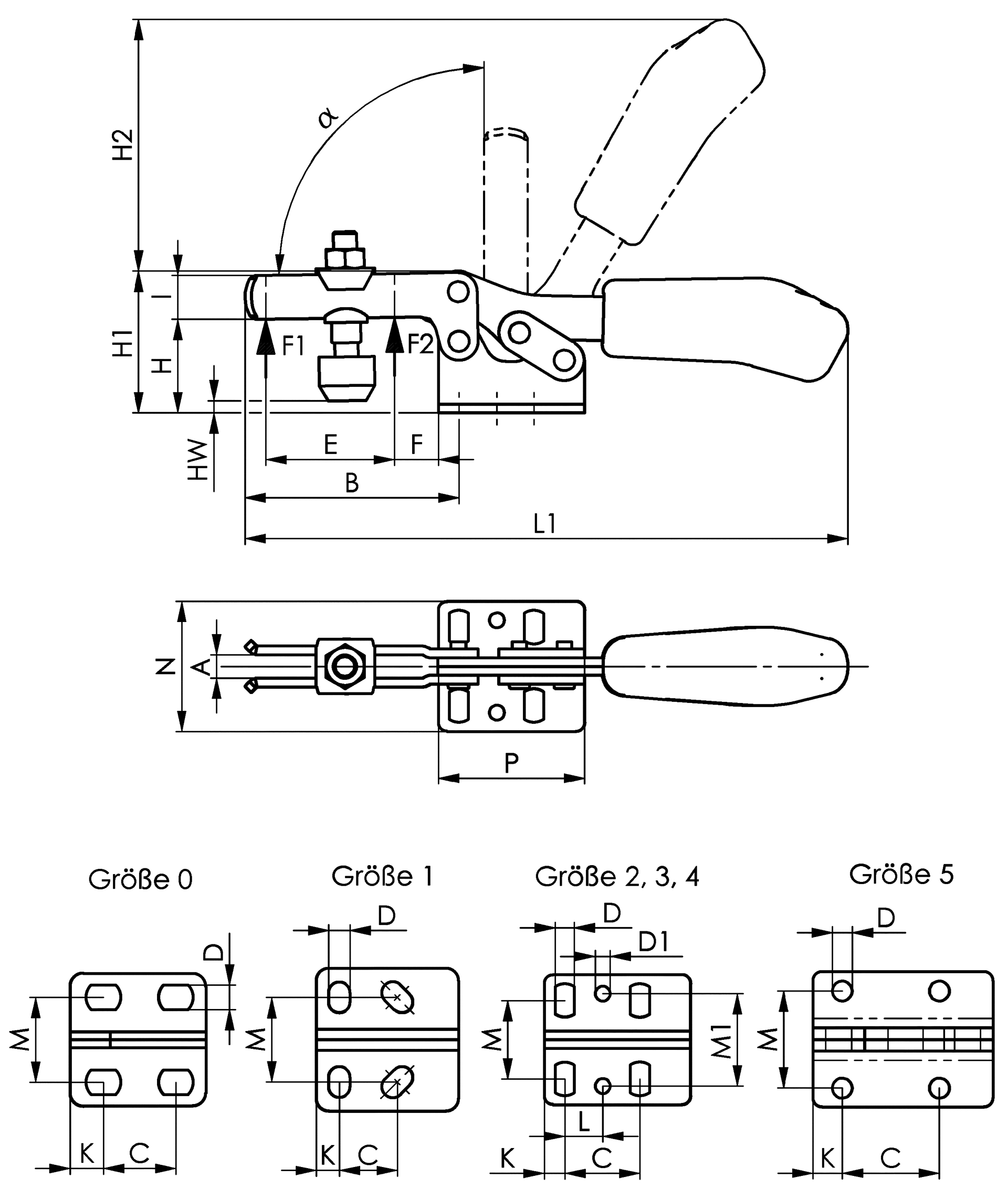 Waagerechtspanner waagerechter Fuß H23mm L79mm Gr. 0