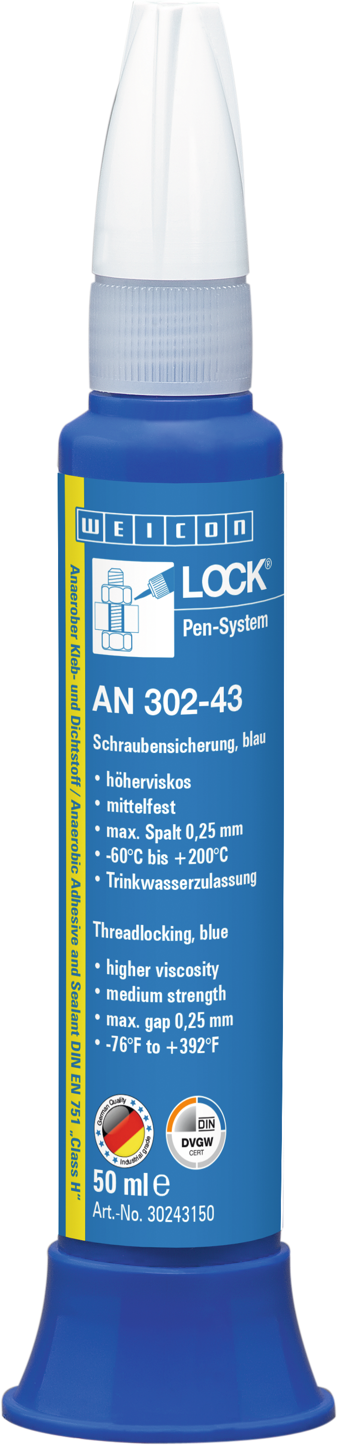 Schraubensicherung mittelfest DVGW WEICONLOCK® AN 302-43 mit NSF®-Zertifizierung 50ml blau