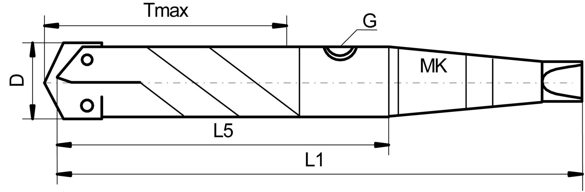 TA-Bohrsytem Halter mit Morsekegelschaft D9,5-11mm IK NL60mm SL80,2mm GL188,9mm spiralig