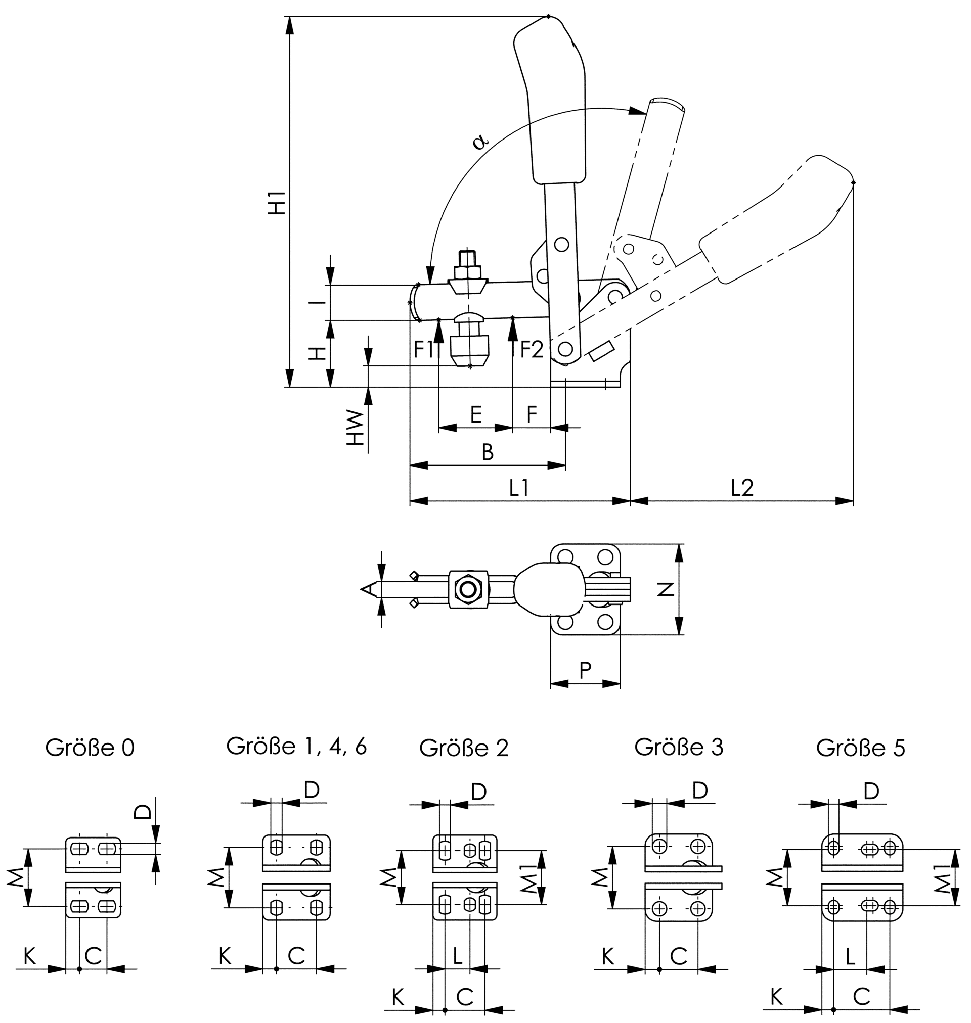 Senkrechtspanner waagerechter Fuß H98,5mm L61mm Gr. 1