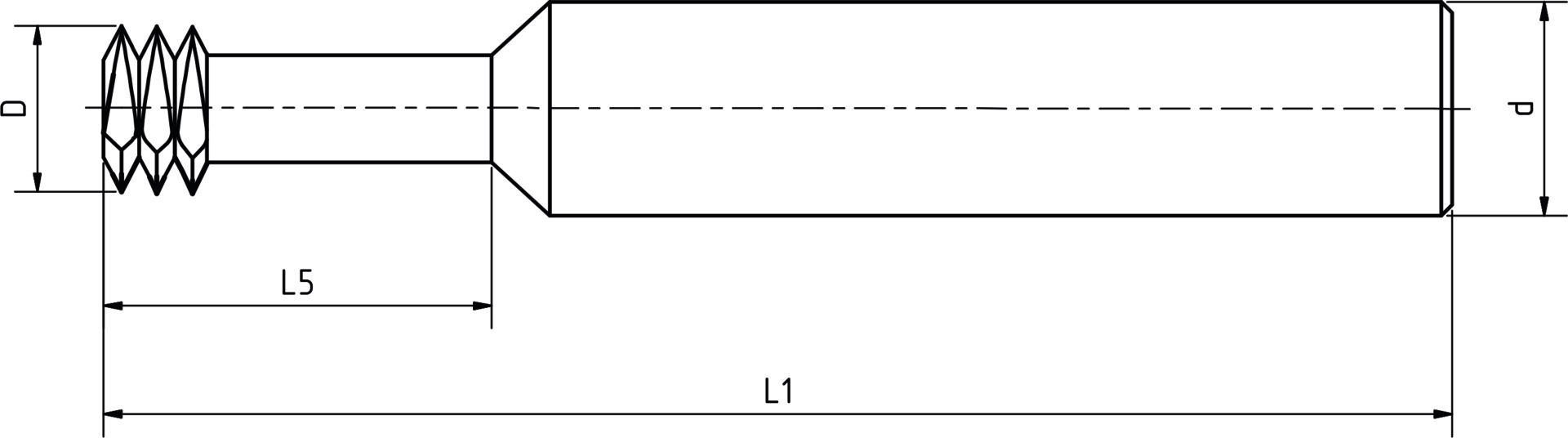 Gewindefräser M VHM TiAlN linksschneidend 3xD L58mm Z3 M6x1mm