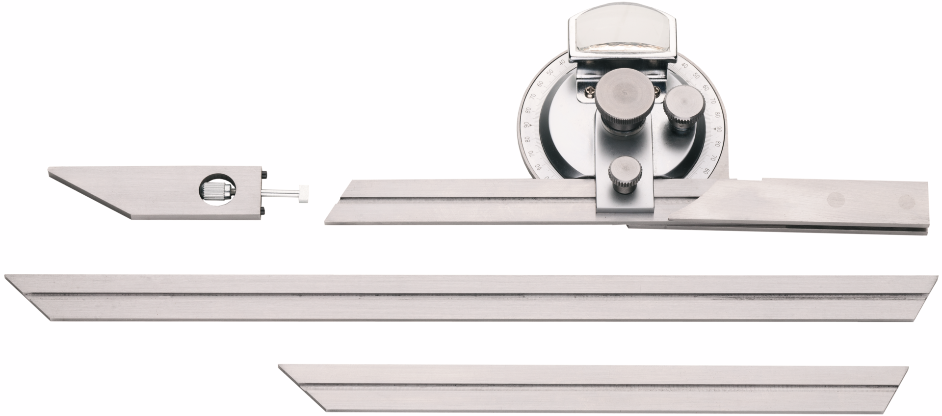 Winkelmesser Sortiment mit Lupe MB0-360° 5-teilig L150/200/300mm WN rostfrei