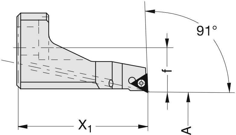 Wendeplattenhalter zum Überdrehen Ø2-114mm A2-114mm x1=57mm