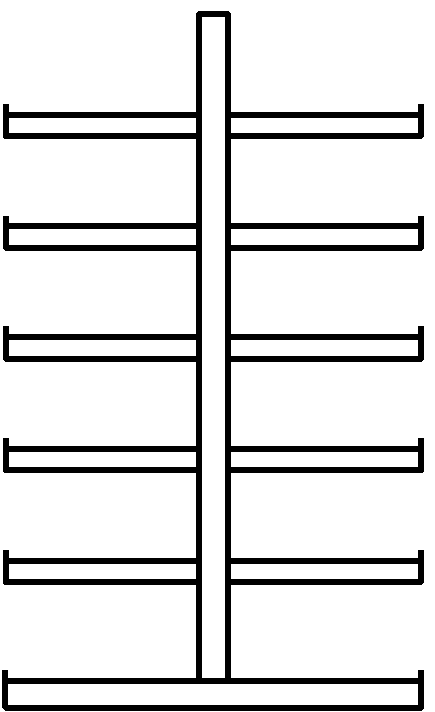 Kragarmregal ATLAS ST doppelseitig Achsmaß 1350mm 5 Ständer H2000 x T500 x L5400mm