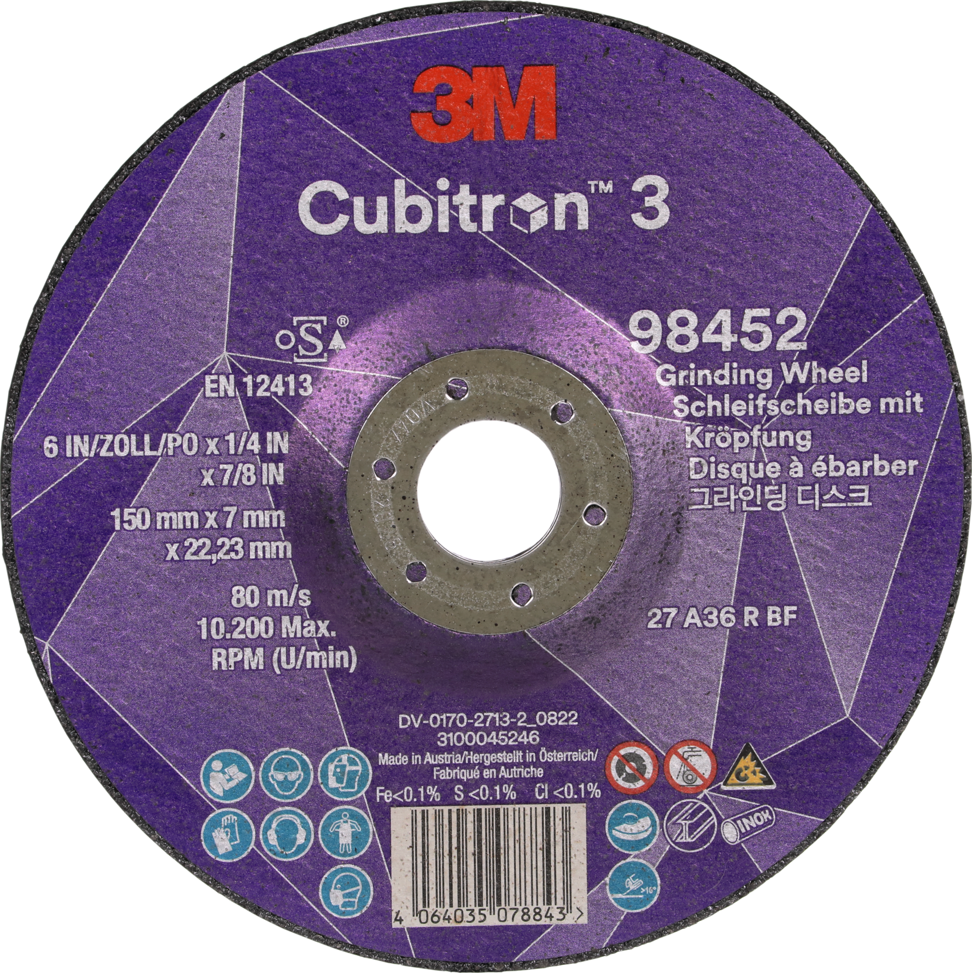 Schruppscheibe Cubitron™ III Stahl/VA gekröpft D115mm B7mm Bohrung 22,23mm