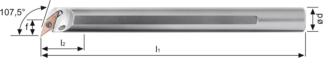 Bohrstange SVQB 107,5° IK Innenbearbeitung für VB.. 16.. WSP A25RSVQBL16 Stahl-Schaft links