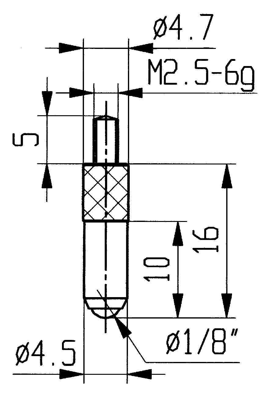Messtastereinsatz Stahl M2,5 Kugeleinsatz D1/8" L16mm