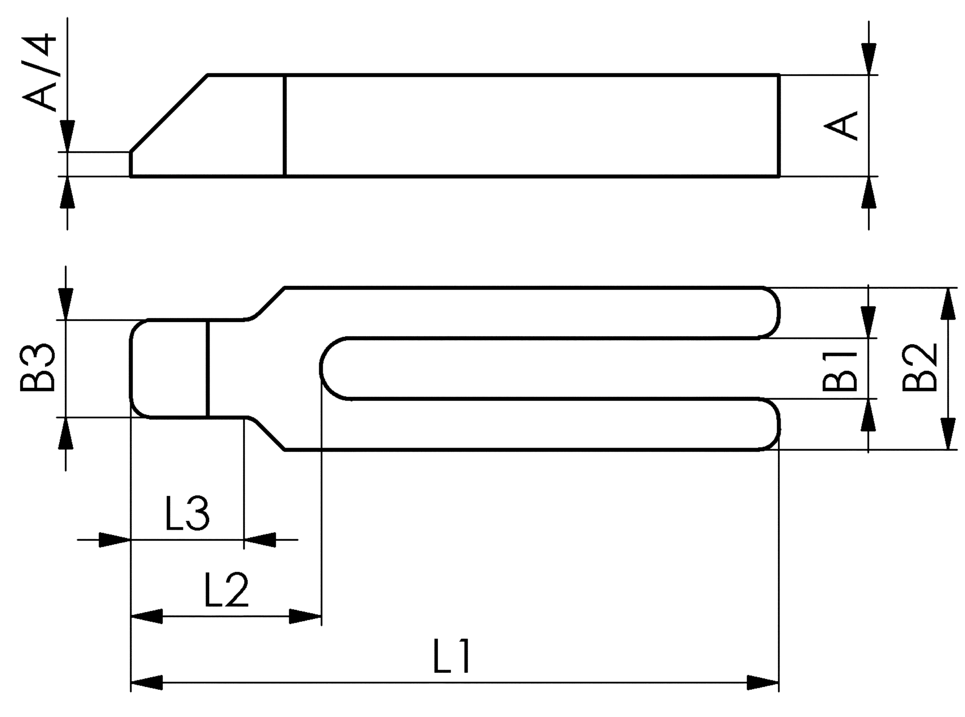 Gabelspanneisen abgeschrägt mit Nase M20/M22 DIN6315GN B22mm L250mm