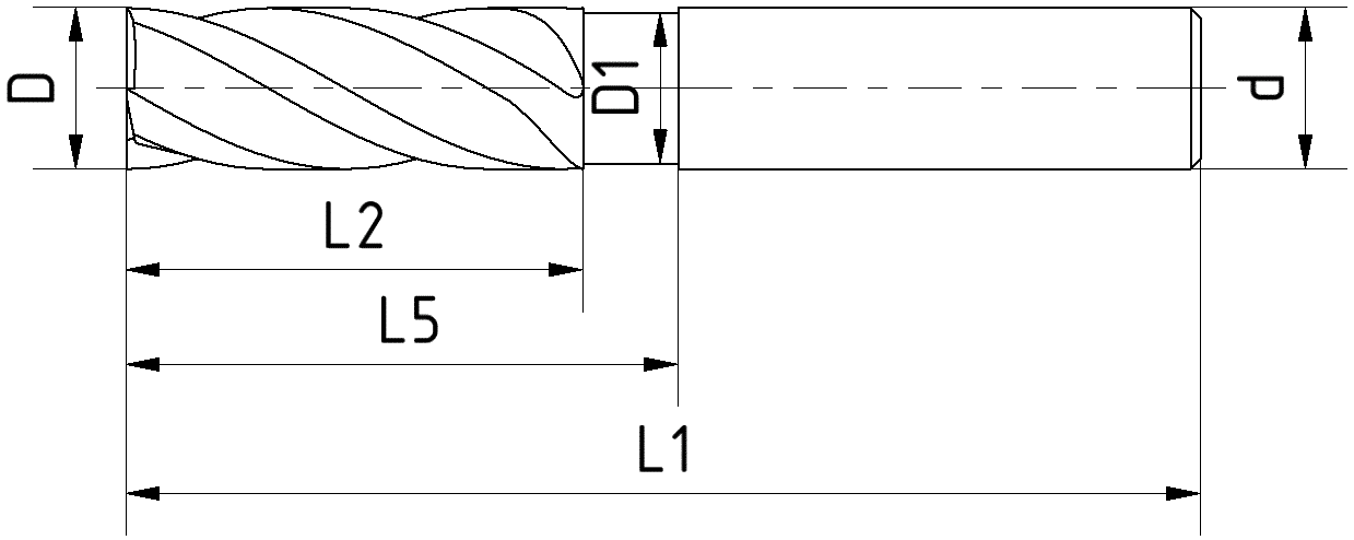 Schaftfräser lang VHM Alcrona Pro Z4 HPC Typ N Uni 36°/38° DIN6535-HB lang D5mm