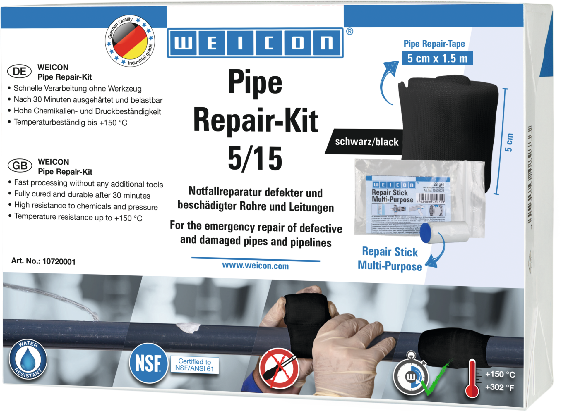 Rohreparatur-Set Pipe Repair-Kit B5cm L1,5m schwarz