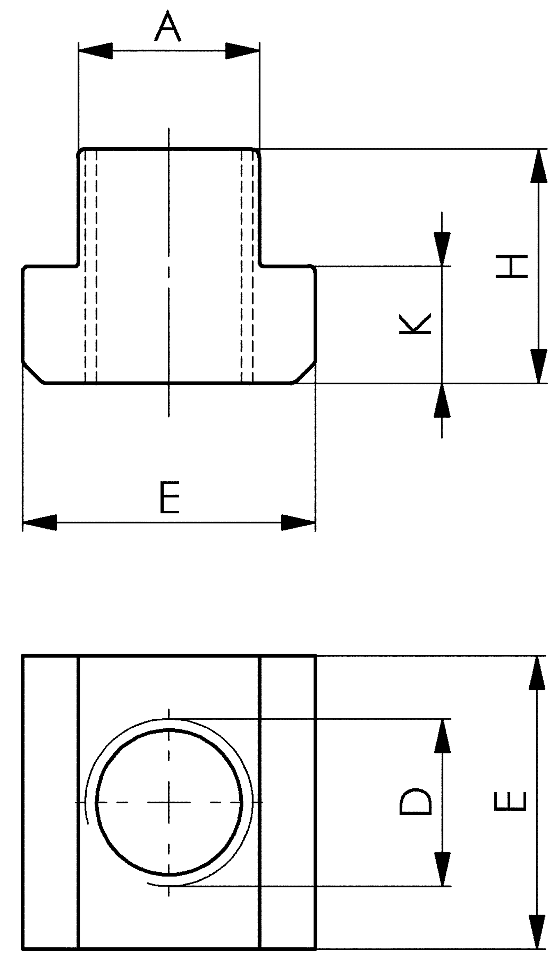 Mutter T-Nuten Anschlussgewinde M8 T-Nut 18mm