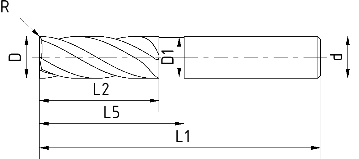 Schaftfräser Eckenradius VHM Spektral Z3 HPC/HSC Typ Alu WN/DIN6535-HB D8mm