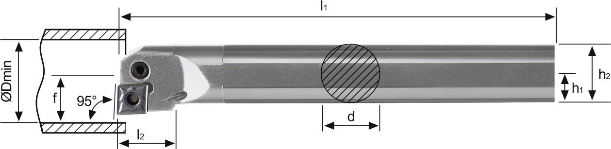 Bohrstange PCLN 95° IK Innenbearbeitung für CN.. 12.. WSP A25RPCLNL12 Stahl-Schaft links
