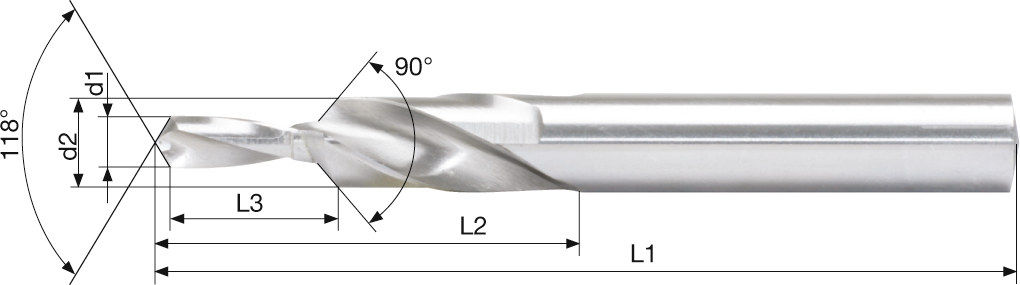 Kurzstufenbohrer 90° Durchgangsloch Senkung fein HSS D11,5/6,4mm Typ N M6