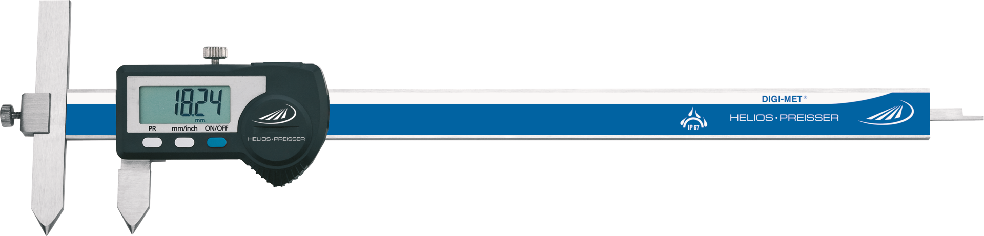 Messschieber Digital IP67 DIGI-MET® Abl. 0,01mm verschiebbare Schenkel mit DA eckiges Tiefenmaß MB10-210mm